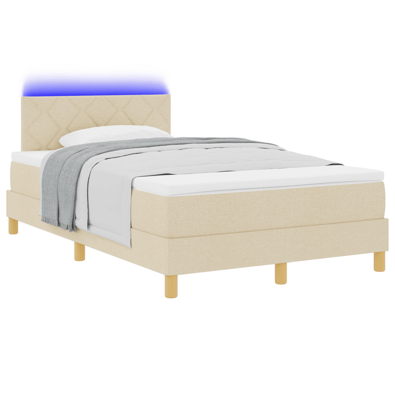 Casa si Gradina - Mobilier - Paturi si accesorii - Paturi - Pat cu arcuri crem cu saltea si lumini LED 120x200 cm Tesatura - Infinity.ro