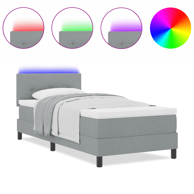 Casa si Gradina - Mobilier - Paturi si accesorii - Paturi - Pat cu arcuri si saltea cu LED Gri deschis 90x190 cm Tesatura - Infinity.ro