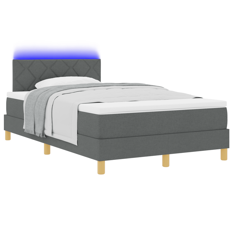 Casa si Gradina - Mobilier - Paturi si accesorii - Paturi - Pat cu arcuri cu saltea & LED Gri inchis 120x200 cm Tesatura - Infinity.ro