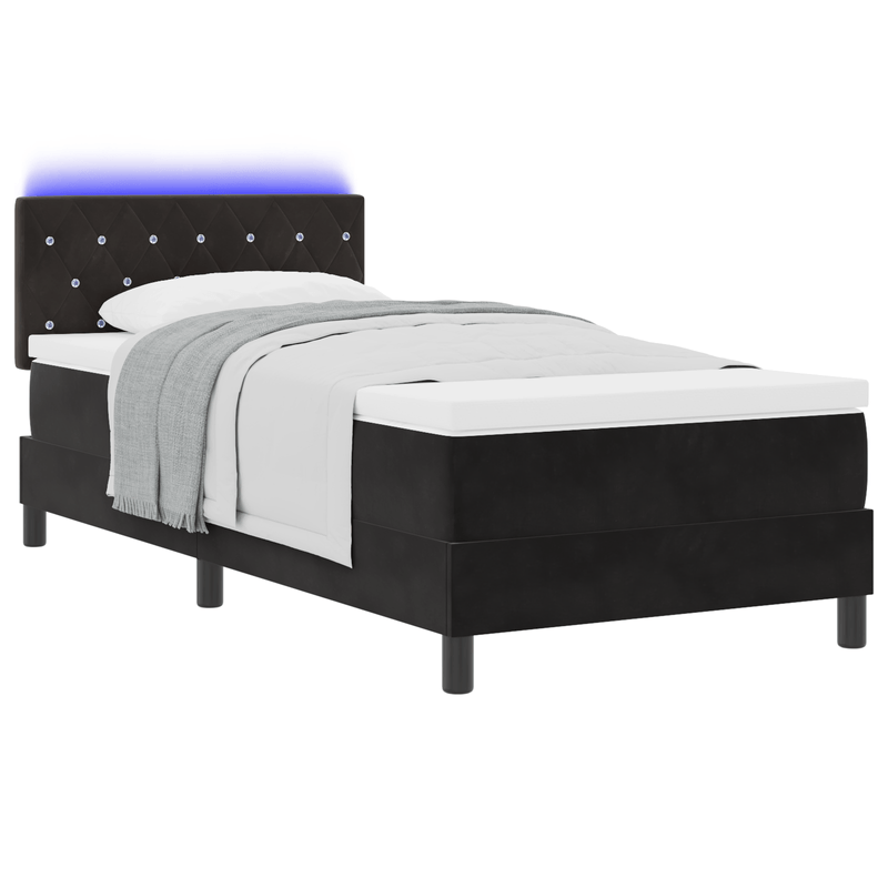 Casa si Gradina - Mobilier - Paturi si accesorii - Paturi - Pat box spring cu saltea & LED, negru, 90x190 cm, catifea - Infinity.ro