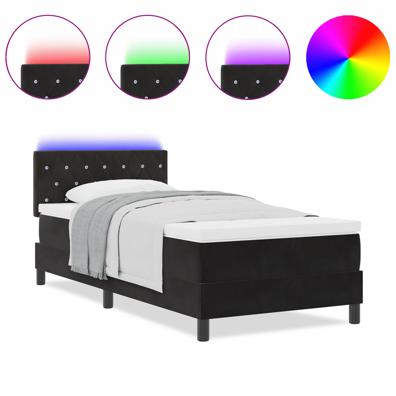 Casa si Gradina - Mobilier - Paturi si accesorii - Paturi - Pat box spring cu saltea & LED, negru, 90x190 cm, catifea - Infinity.ro