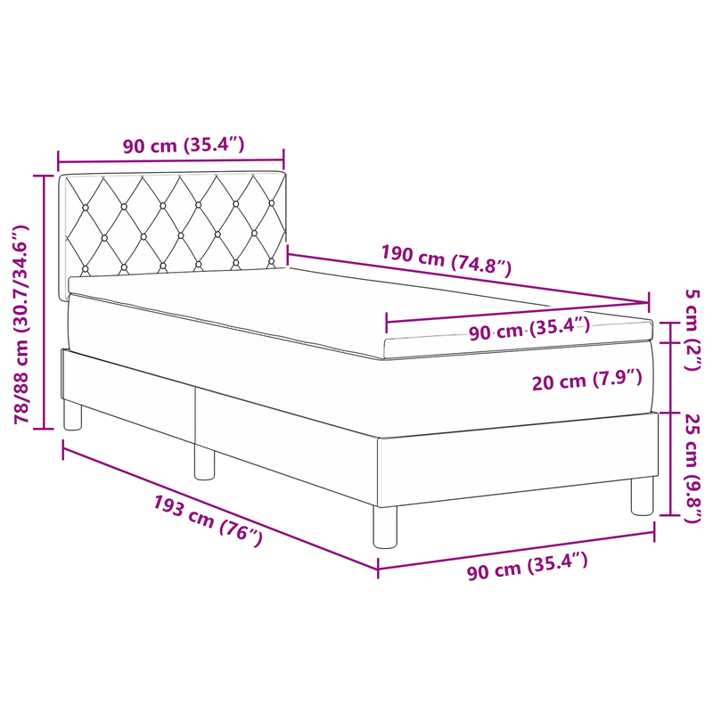 Casa si Gradina - Mobilier - Paturi si accesorii - Paturi - Pat box spring cu saltea & LED, negru, 90x190 cm, catifea - Infinity.ro