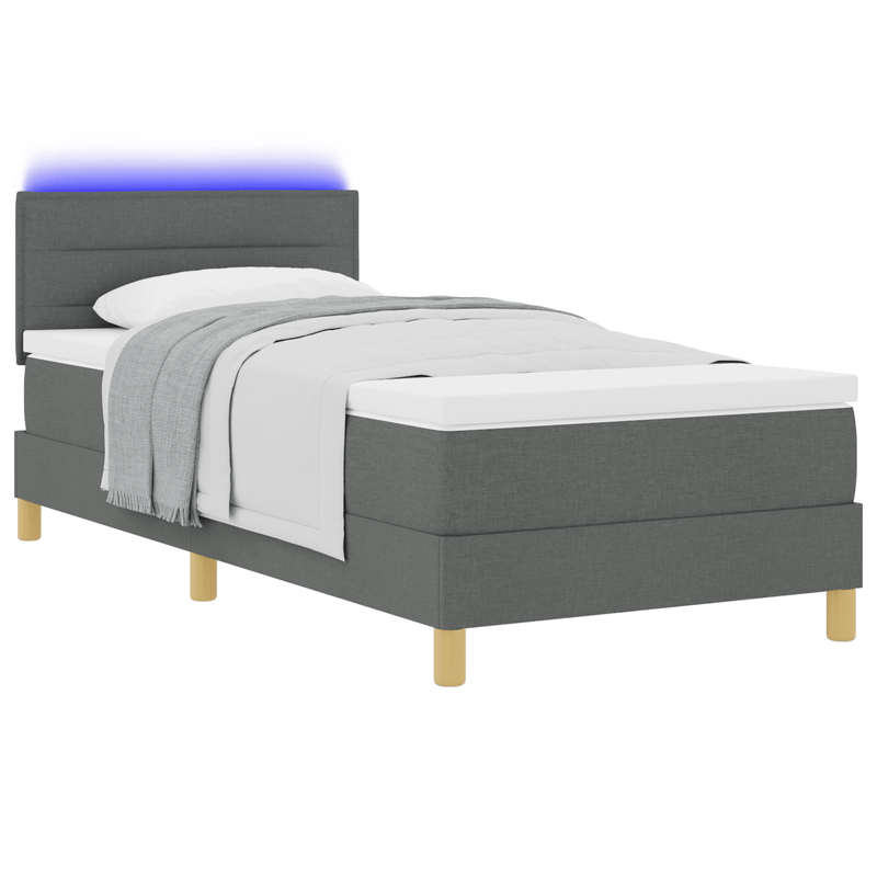 Casa si Gradina - Mobilier - Paturi si accesorii - Paturi - Pat Box Spring cu Saltea & LED Gri Inchis 90x190 cm Tesatura - Infinity.ro