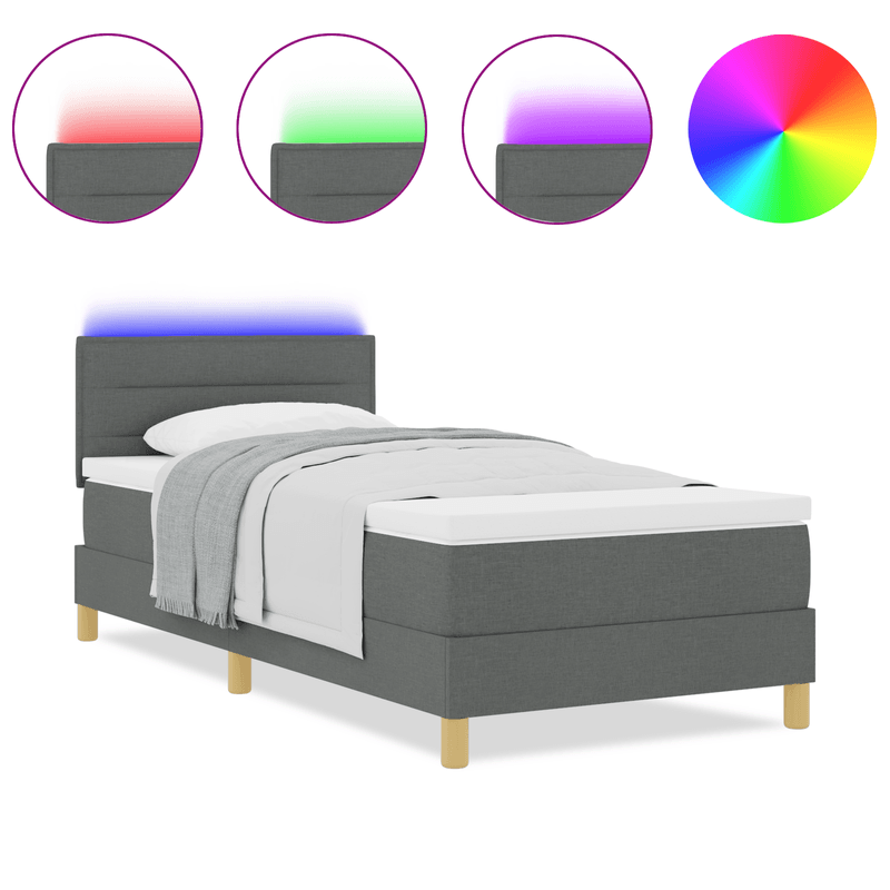 Casa si Gradina - Mobilier - Paturi si accesorii - Paturi - Pat Box Spring cu Saltea & LED Gri Inchis 90x190 cm Tesatura - Infinity.ro