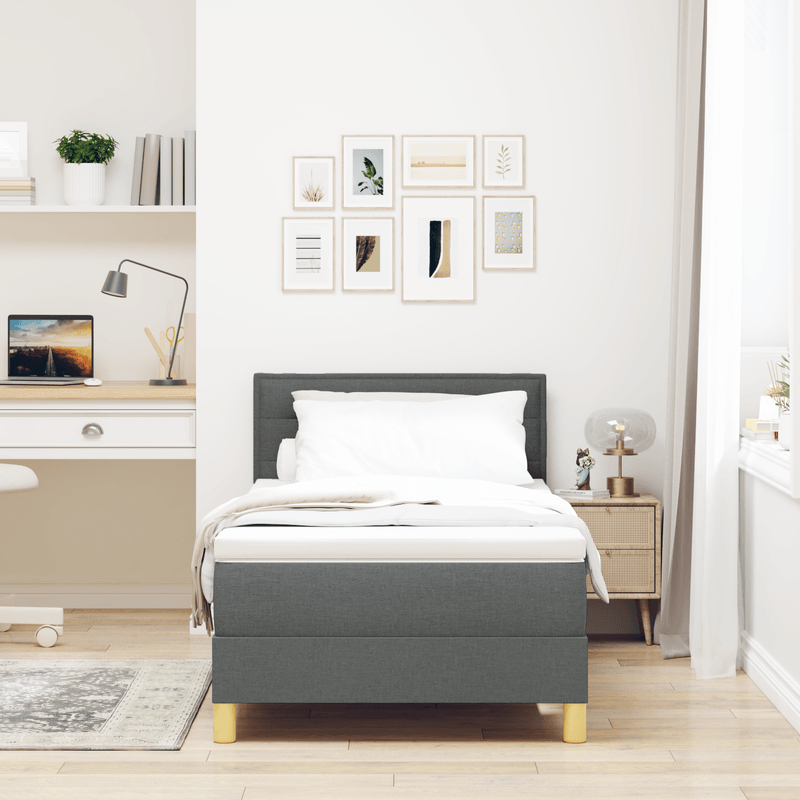 Casa si Gradina - Mobilier - Paturi si accesorii - Paturi - Pat Box Spring cu Saltea & LED Gri Inchis 90x190 cm Tesatura - Infinity.ro