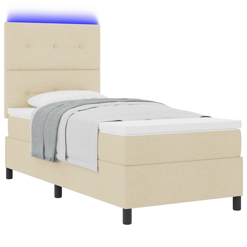 Casa si Gradina - Mobilier - Paturi si accesorii - Paturi - Pat cu arcuri cu saltea & LED crem 90x190 cm tesatura - Infinity.ro