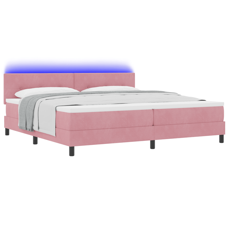 Casa si Gradina - Mobilier - Paturi si accesorii - Paturi - Pat cu saltea si LED  Roz 200x200 cm Catifea - Infinity.ro