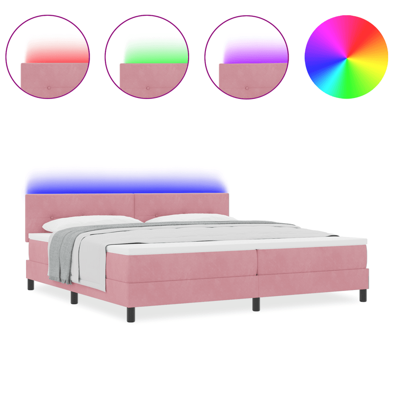 Casa si Gradina - Mobilier - Paturi si accesorii - Paturi - Pat cu saltea si LED  Roz 200x200 cm Catifea - Infinity.ro