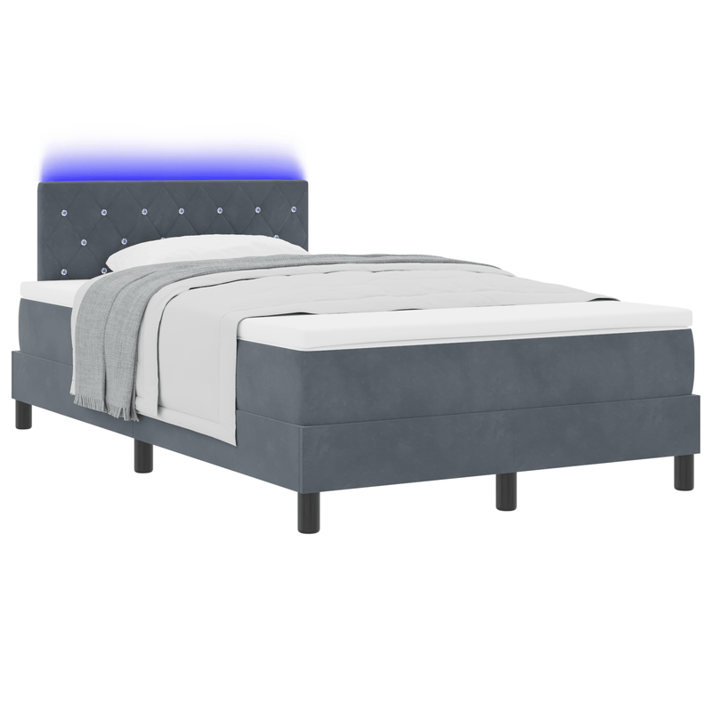 Casa si Gradina - Mobilier - Paturi si accesorii - Paturi - Pat box spring cu saltea & LED, gri inchis, 120x200 cm catifea - Infinity.ro