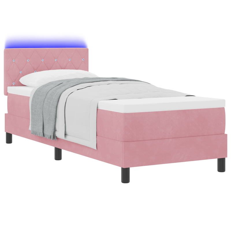 Casa si Gradina - Mobilier - Paturi si accesorii - Paturi - Pat box spring cu saltea & LED, roz, 80x200 cm catifea - Infinity.ro