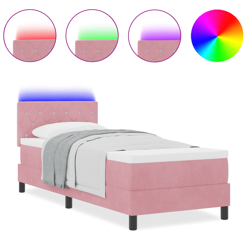 Casa si Gradina - Mobilier - Paturi si accesorii - Paturi - Pat box spring cu saltea & LED, roz, 80x200 cm catifea - Infinity.ro