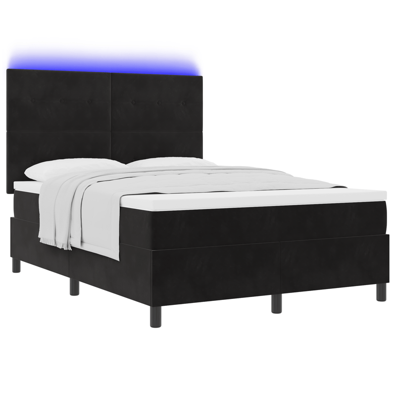 Casa si Gradina - Mobilier - Paturi si accesorii - Paturi - Pat box spring cu saltea & LED, negru, 140x200 cm catifea - Infinity.ro