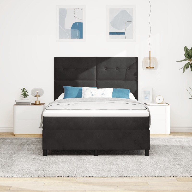 Casa si Gradina - Mobilier - Paturi si accesorii - Paturi - Pat box spring cu saltea & LED, negru, 140x200 cm catifea - Infinity.ro