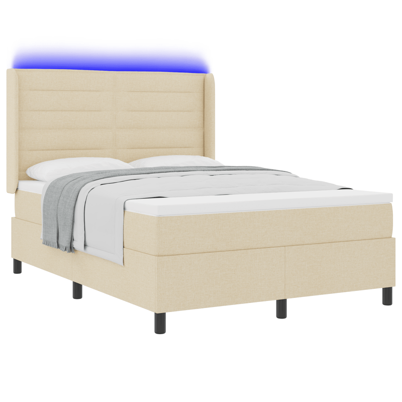 Casa si Gradina - Mobilier - Paturi si accesorii - Paturi - Pat box spring cu saltea & LED, crem, 140x190 cm, textil - Infinity.ro