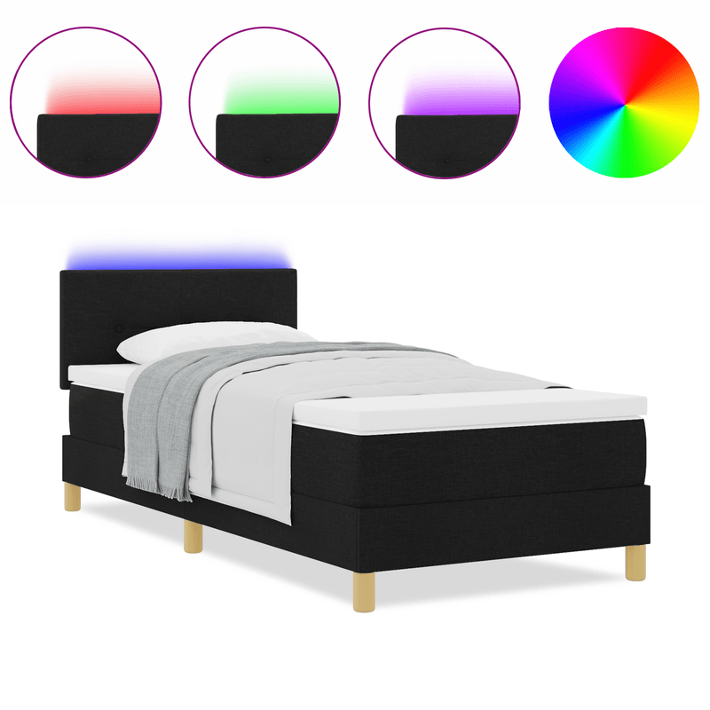 Casa si Gradina - Mobilier - Paturi si accesorii - Paturi - Pat cu arcuri cu saltea si LED negru 100x200 cm din tesatura - Infinity.ro