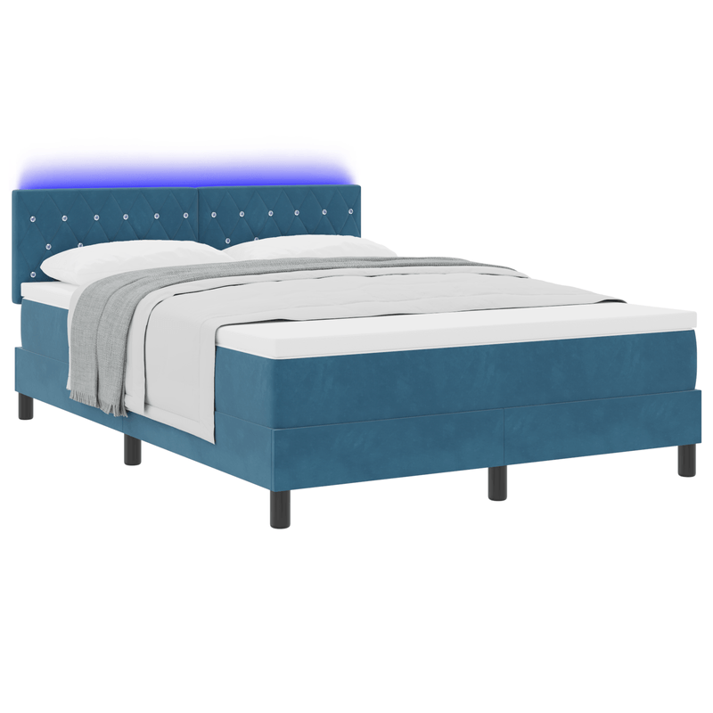 Casa si Gradina - Mobilier - Paturi si accesorii - Paturi - Pat box spring cu saltea &LED albastru inchis 140x190cm catifea - Infinity.ro