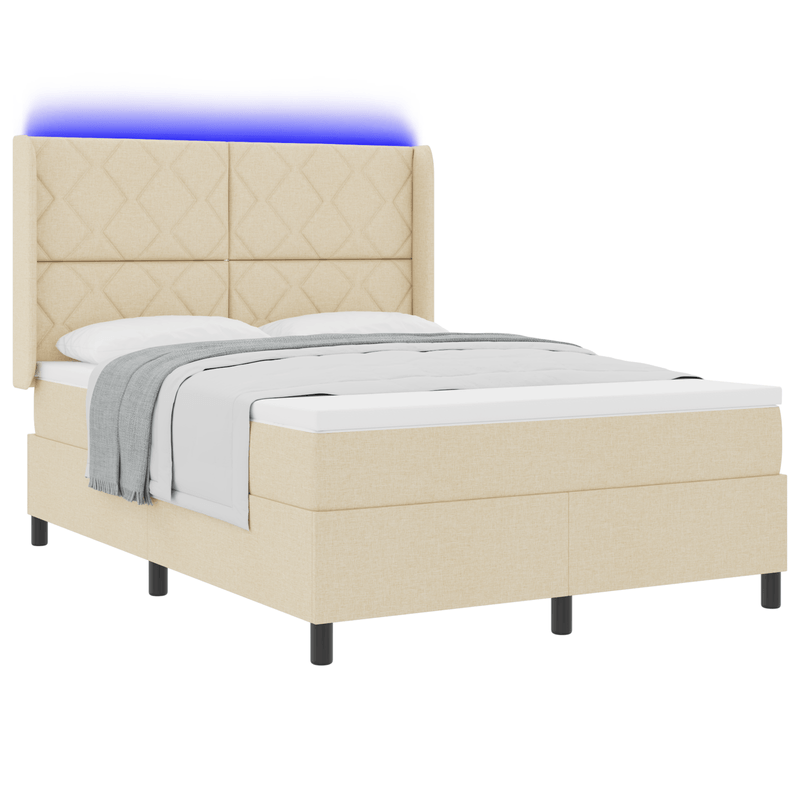 Casa si Gradina - Mobilier - Paturi si accesorii - Paturi - Pat box spring cu saltea & LED, crem, 160x200 cm, textil - Infinity.ro