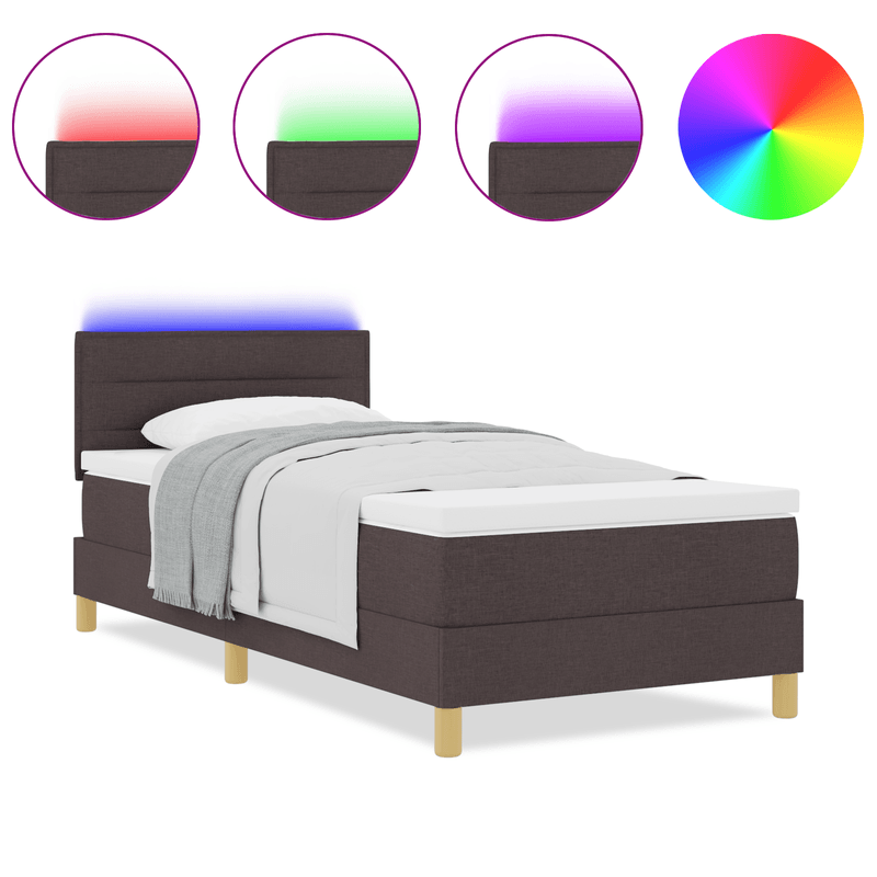 Casa si Gradina - Mobilier - Paturi si accesorii - Paturi - Pat cu arcuri cu saltea si LED, maro inchis 90x200 cm tesatura - Infinity.ro