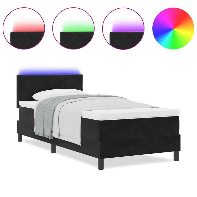 Casa si Gradina - Mobilier - Paturi si accesorii - Paturi - Pat box spring cu saltea & LED, negru, 90x200 cm catifea - Infinity.ro