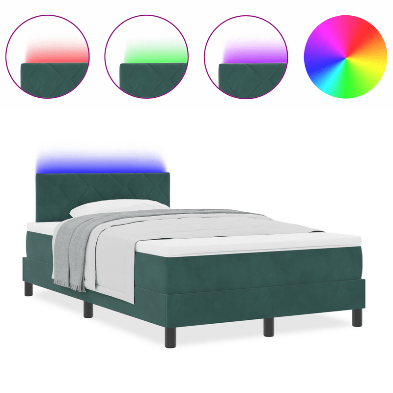Casa si Gradina - Mobilier - Paturi si accesorii - Paturi - Pat cu arcuri de cutie cu saltea & LED Verde inchis 120x190 cm Catifea - Infinity.ro