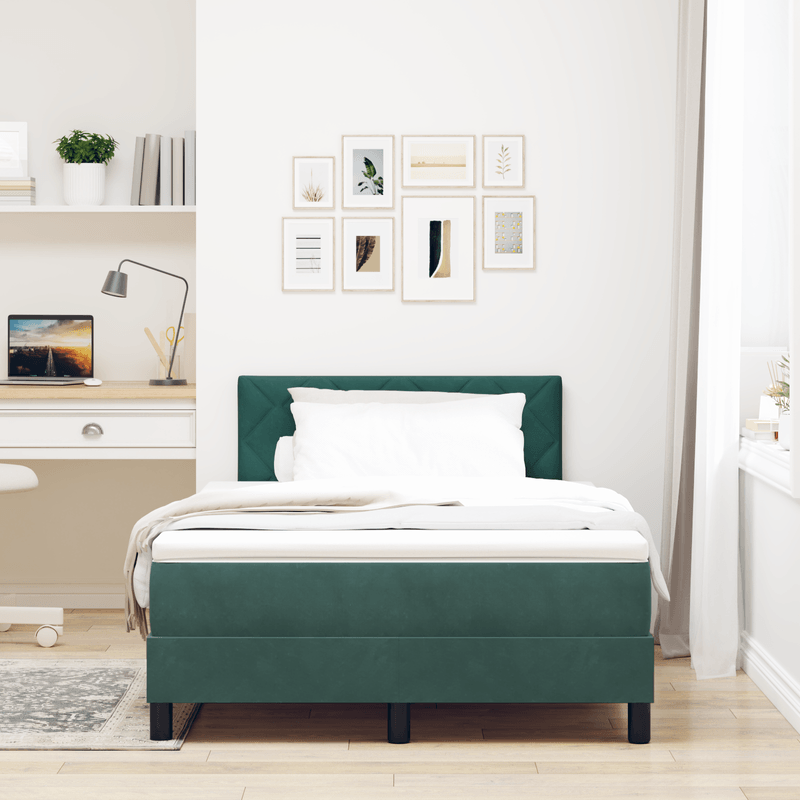 Casa si Gradina - Mobilier - Paturi si accesorii - Paturi - Pat cu arcuri de cutie cu saltea & LED Verde inchis 120x190 cm Catifea - Infinity.ro