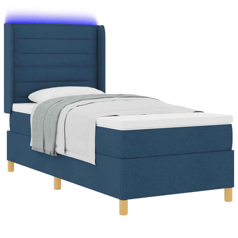 Casa si Gradina - Mobilier - Paturi si accesorii - Paturi - Pat box spring cu saltea & LED, albastru, 100x200 cm, textil - Infinity.ro
