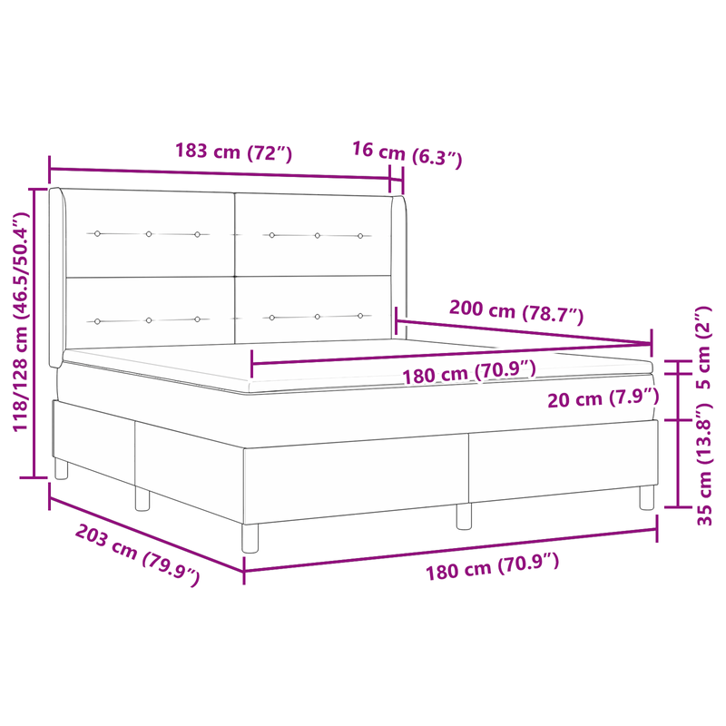 Casa si Gradina - Mobilier - Paturi si accesorii - Paturi - Pat Box Spring cu Saltea & LED Negru 180x200 cm Material textil - Infinity.ro