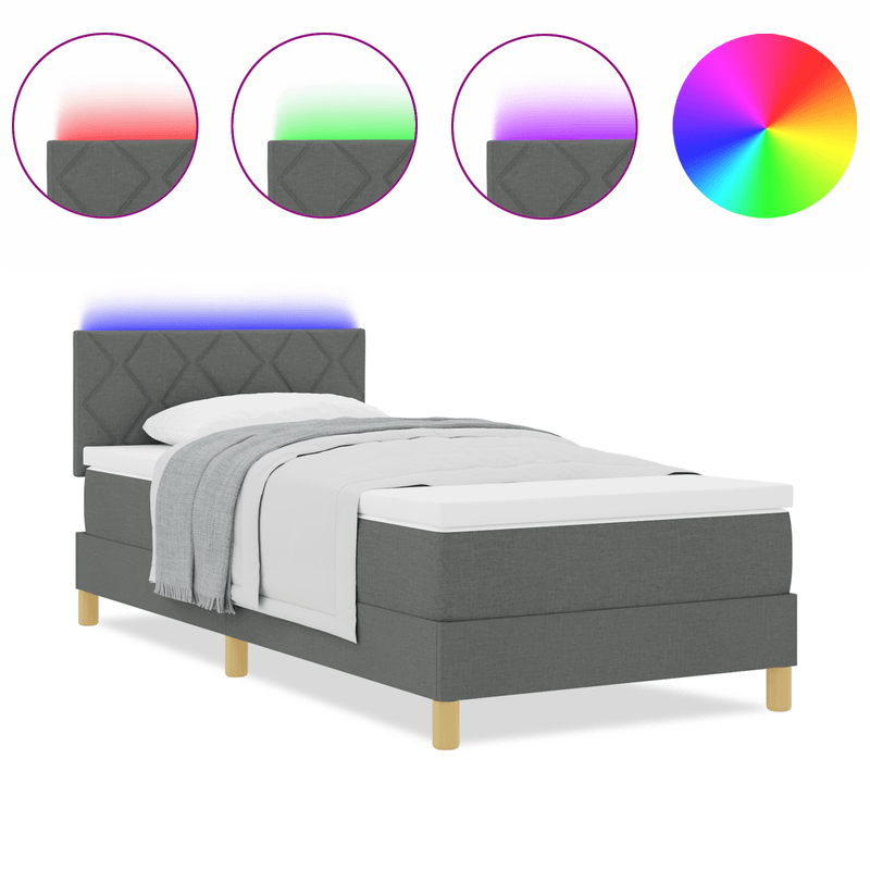 Casa si Gradina - Mobilier - Paturi si accesorii - Paturi - Pat cu arcuri cu saltea & LED Gri inchis 90x200 cm Tesatura - Infinity.ro