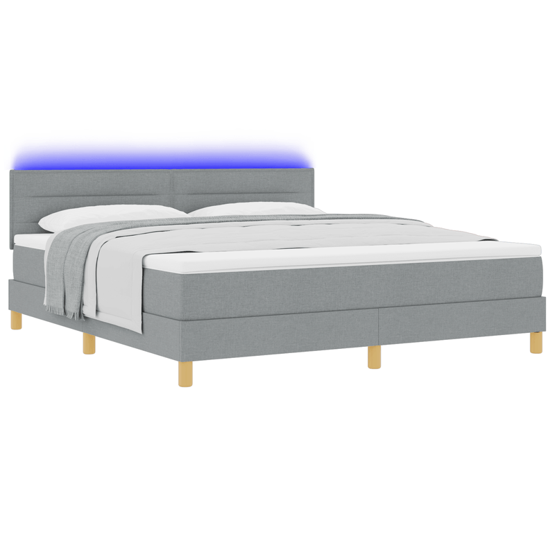 Casa si Gradina - Mobilier - Paturi si accesorii - Paturi - Pat cu arc cu saltea si LED gri deschis 180x200 cm tesatura - Infinity.ro