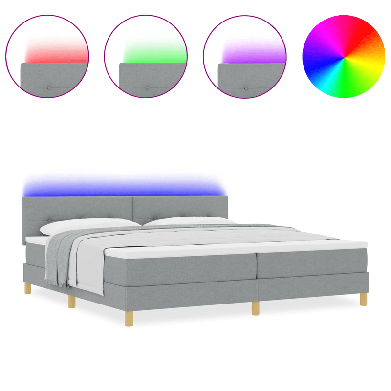 Casa si Gradina - Mobilier - Paturi si accesorii - Paturi - Pat cu arcuri cu saltea & LED Gri deschis 200x200 cm Tesatura - Infinity.ro