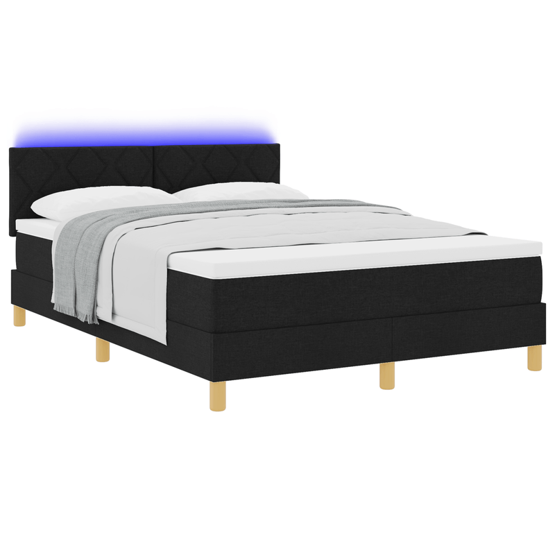 Casa si Gradina - Mobilier - Paturi si accesorii - Paturi - Pat cu Saptamana cu Saltea si LED Negru 140x200 cm Tesatura - Infinity.ro
