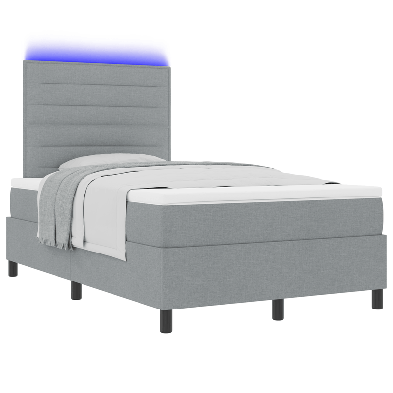 Casa si Gradina - Mobilier - Paturi si accesorii - Paturi - Pat cu arcuri , saltea si LED gri deschis 120x200 cm, Tesatura - Infinity.ro
