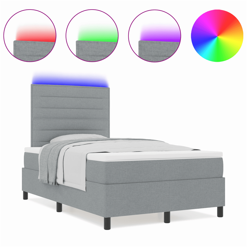 Casa si Gradina - Mobilier - Paturi si accesorii - Paturi - Pat cu arcuri , saltea si LED gri deschis 120x200 cm, Tesatura - Infinity.ro