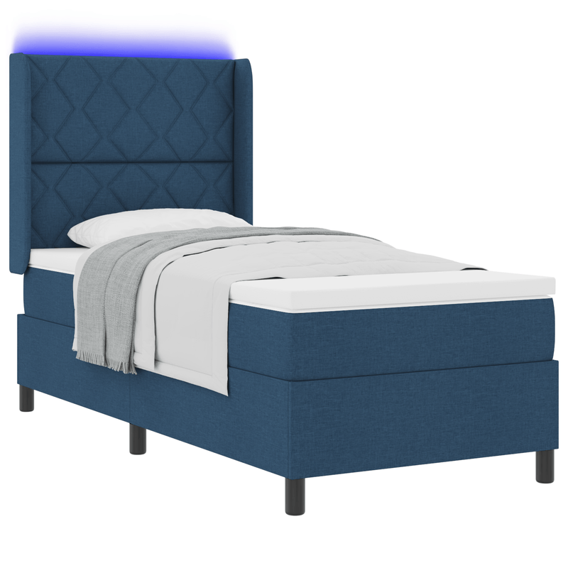 Casa si Gradina - Mobilier - Paturi si accesorii - Paturi - Pat box spring cu saltea & LED, albastru, 100x200 cm, textil - Infinity.ro