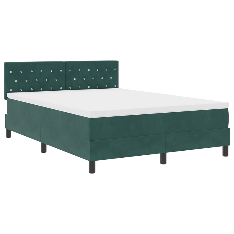 Casa si Gradina - Mobilier - Paturi si accesorii - Paturi - Pat box spring cu saltea & LED, verde inchis 140x190 cm catifea - Infinity.ro