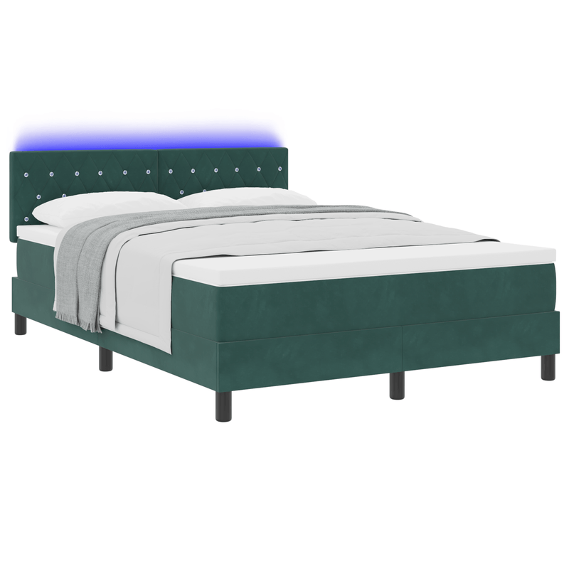 Casa si Gradina - Mobilier - Paturi si accesorii - Paturi - Pat box spring cu saltea & LED, verde inchis 140x190 cm catifea - Infinity.ro