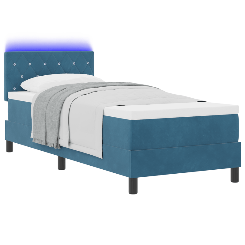 Casa si Gradina - Mobilier - Paturi si accesorii - Paturi - Pat box spring cu saltea & LED albastru inchis 80x200cm catifea - Infinity.ro