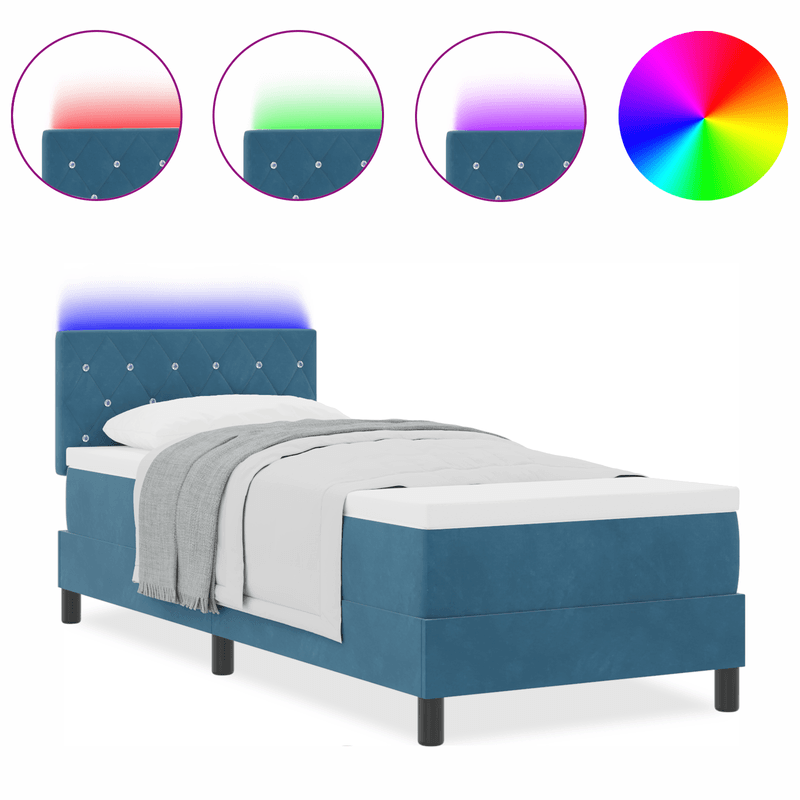 Casa si Gradina - Mobilier - Paturi si accesorii - Paturi - Pat box spring cu saltea & LED albastru inchis 80x200cm catifea - Infinity.ro