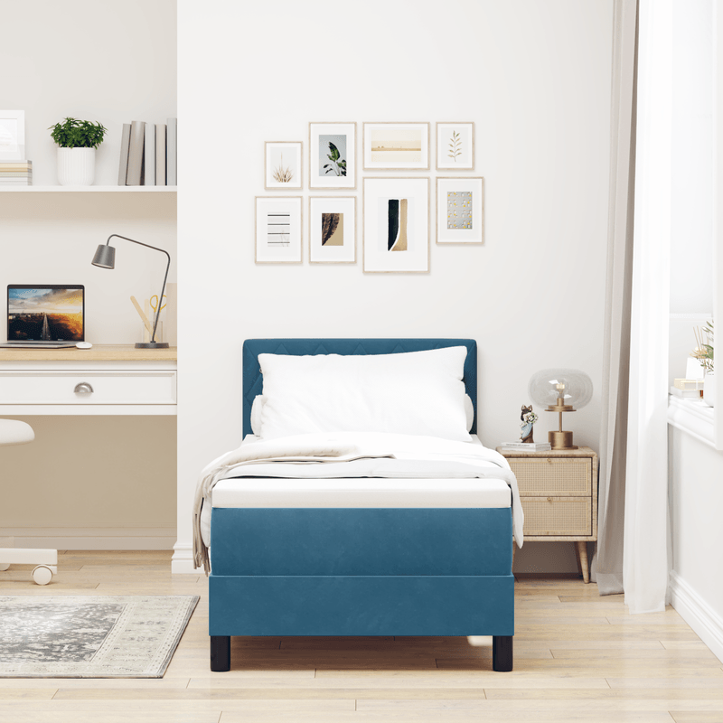 Casa si Gradina - Mobilier - Paturi si accesorii - Paturi - Pat box spring cu saltea & LED albastru inchis 80x200cm catifea - Infinity.ro