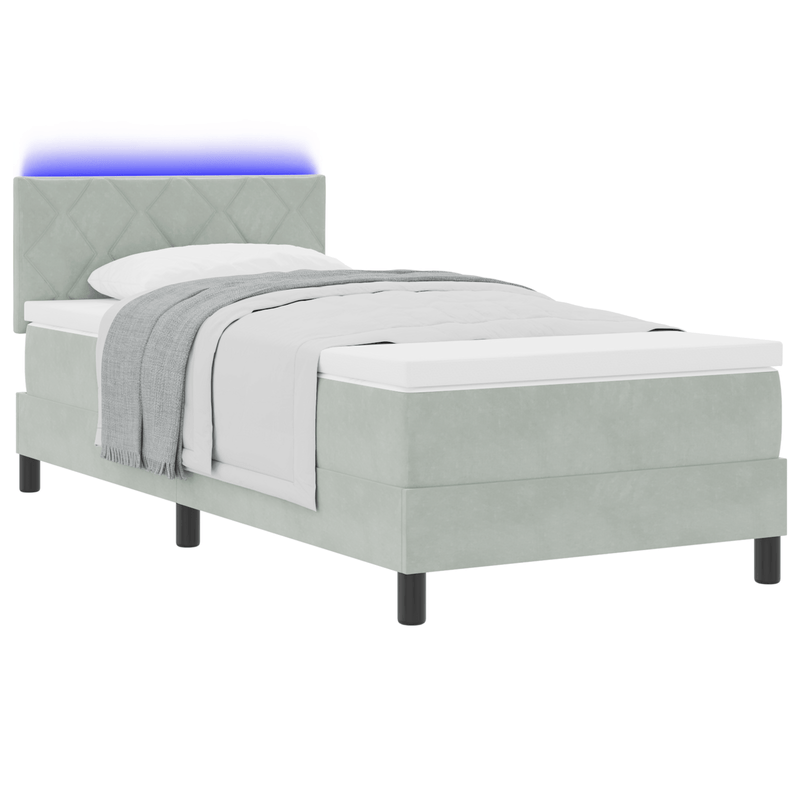 Casa si Gradina - Mobilier - Paturi si accesorii - Paturi - Pat cu arcuri cu saltea si LED Gri deschis 100x200 cm Catifea - Infinity.ro