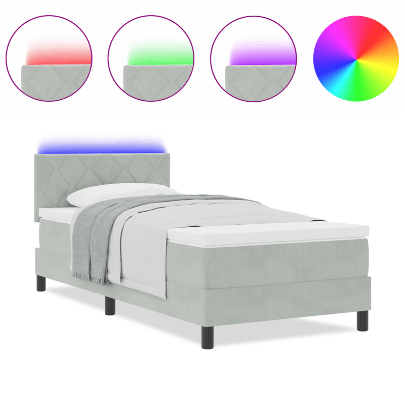 Casa si Gradina - Mobilier - Paturi si accesorii - Paturi - Pat cu arcuri cu saltea si LED Gri deschis 100x200 cm Catifea - Infinity.ro