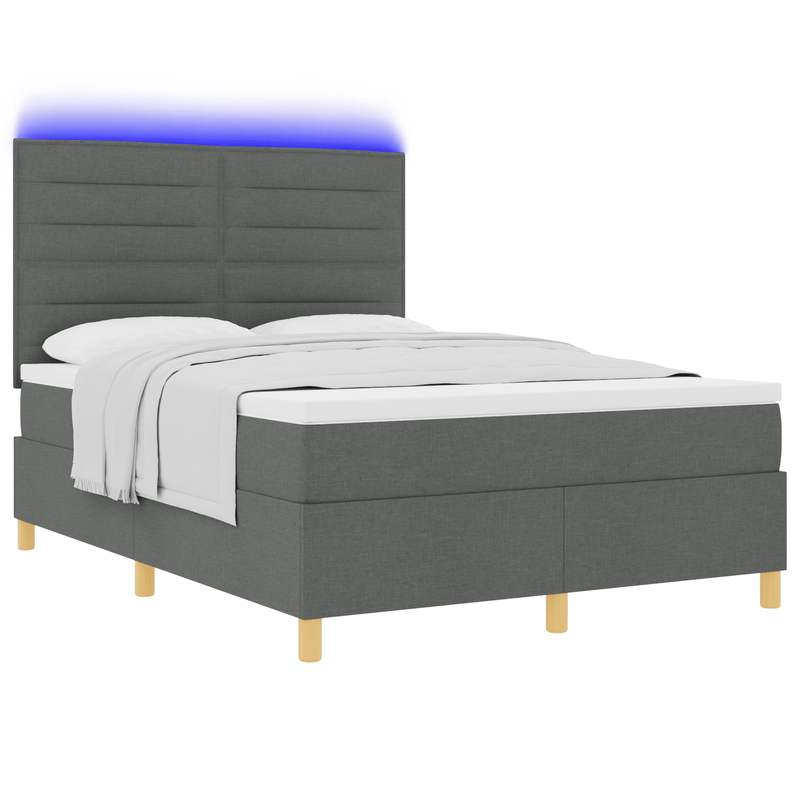 Casa si Gradina - Mobilier - Paturi si accesorii - Paturi - Pat cu arcuri de box cu saltea & LED gri inchis 140x190 cm tesatura - Infinity.ro