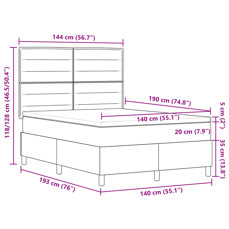 Casa si Gradina - Mobilier - Paturi si accesorii - Paturi - Pat cu arcuri de box cu saltea & LED gri inchis 140x190 cm tesatura - Infinity.ro