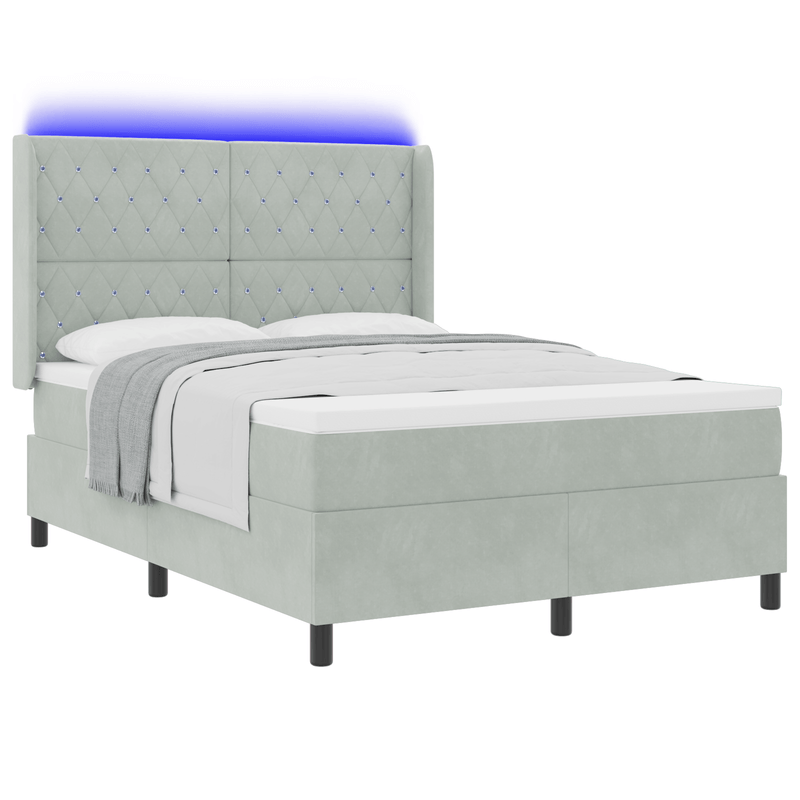 Casa si Gradina - Mobilier - Paturi si accesorii - Paturi - Pat box spring cu saltea & LED, gri deschis, 160x200 cm catifea - Infinity.ro