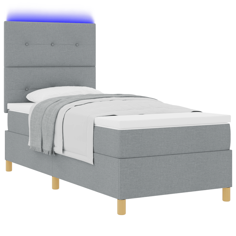 Casa si Gradina - Mobilier - Paturi si accesorii - Paturi - Pat cu arcuri cu saltea & LED gri deschis 80x200 cm din tesatura - Infinity.ro