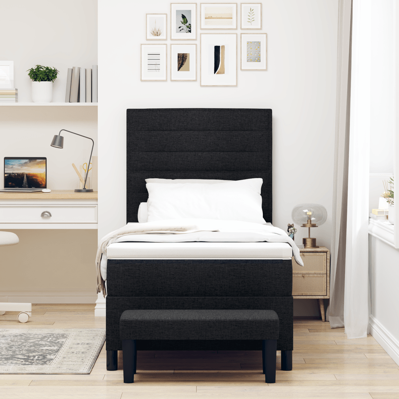 Casa si Gradina - Mobilier - Paturi si accesorii - Paturi - Pat cu arcuri cu saltea si banca Negru 90x190 cm Tesatura - Infinity.ro
