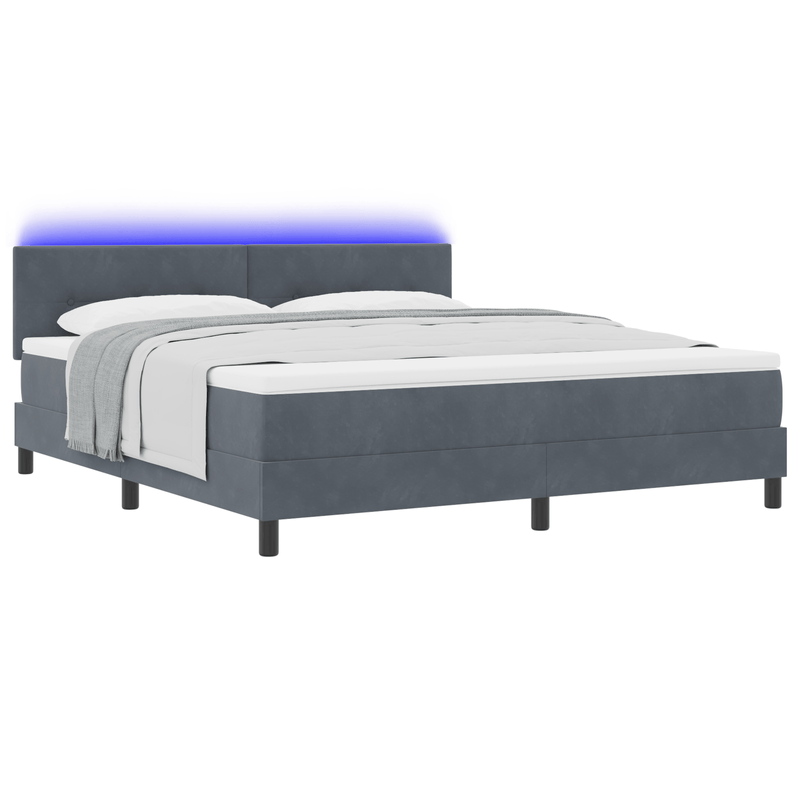 Casa si Gradina - Mobilier - Paturi si accesorii - Paturi - Pat box spring cu saltea & LED, gri inchis, 180x200 cm catifea - Infinity.ro