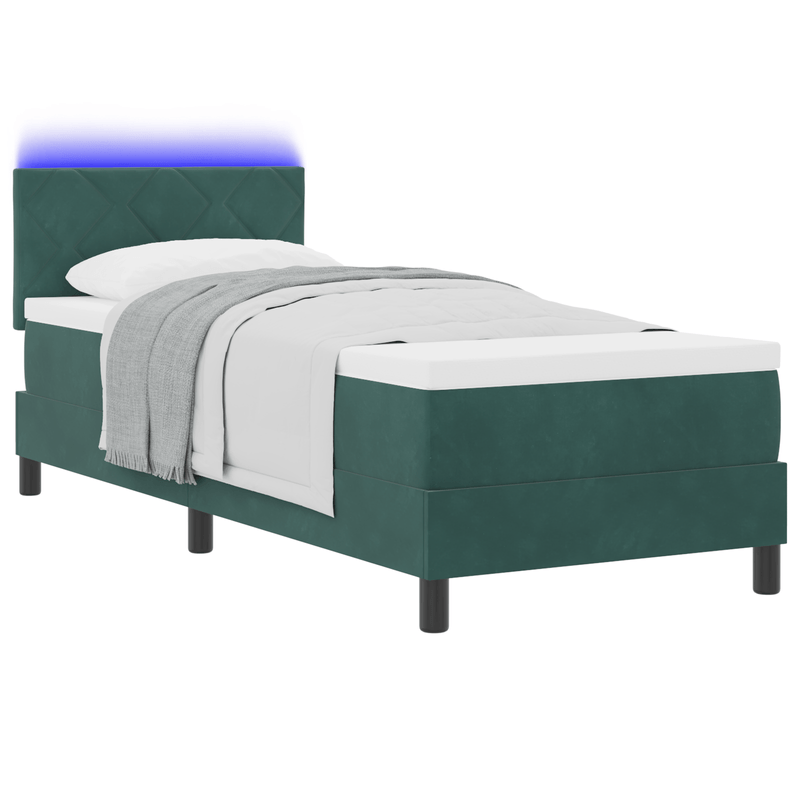 Casa si Gradina - Mobilier - Paturi si accesorii - Paturi - Pat box spring cu saltea & LED, verde inchis, 80x200 cm catifea - Infinity.ro