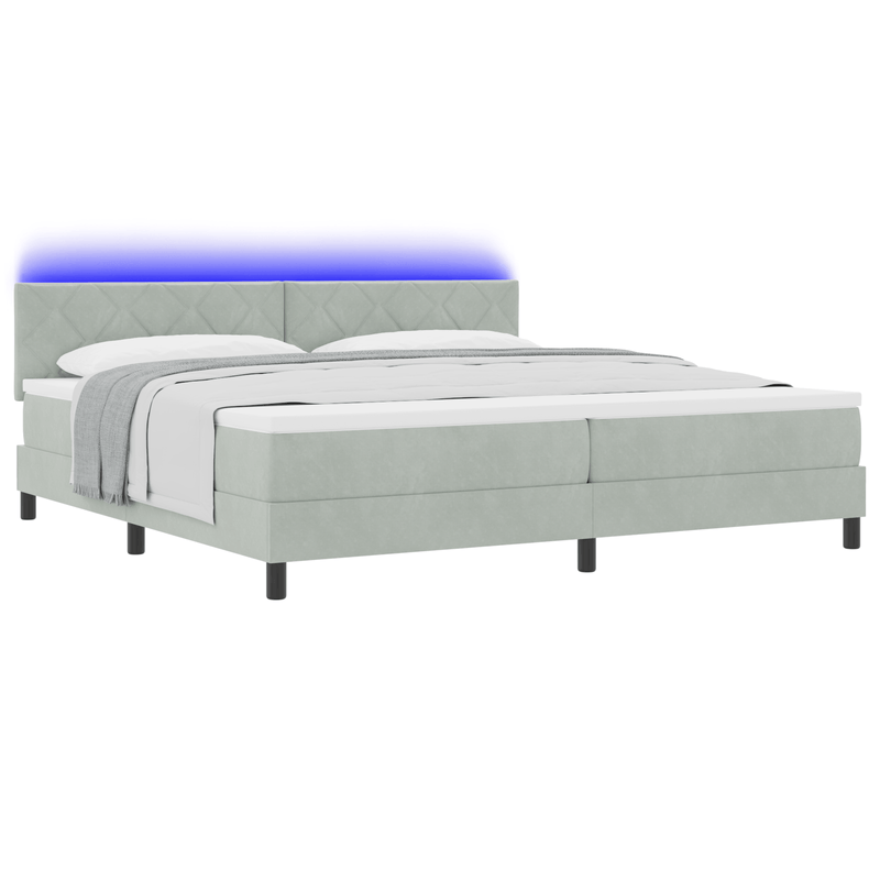 Casa si Gradina - Mobilier - Paturi si accesorii - Paturi - Pat box spring cu saltea & LED, gri deschis, 200x200 cm catifea - Infinity.ro