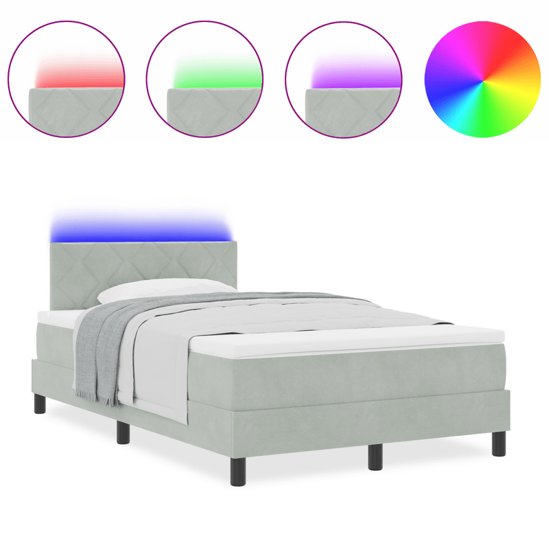 Casa si Gradina - Mobilier - Paturi si accesorii - Paturi - Pat Box Spring  cu saltea si lumina LED Gri deschis 120x200 cm Catifea - Infinity.ro